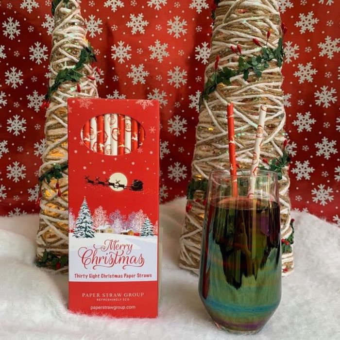 Sanat & Reindeer Christmas Paper Drinking Straws - Box of 38